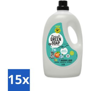 15 x Marcel's Green Soap - Vloeibaar Wasmiddel - Kleurwas - Perzik & Jasmijn - Natuurlijk & effectief - 69 wasbeurten - 3 liter - Vloeibaar Wasmiddel - Geel Wasmiddel - Geur Wasmiddel - Geur Wasmiddel Perzik En Jasmijn - Duurzaam Wasmiddel