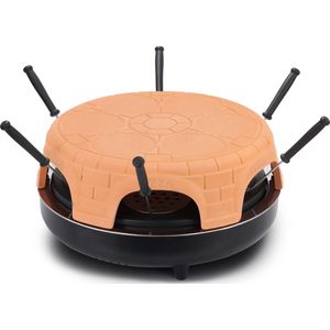Swiss Pro - 6 persoons - Inc pizza snijder - Handgemaakte terracotta koepel - 6 Geïsoleerde bak spatels - RVS bakplaat - Cool touch