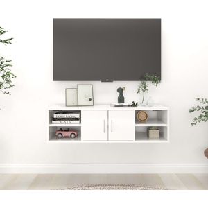 The Living Store Wandschap 102x30x29 cm bewerkt hout hoogglans wit - Wandkast - Kasten - Opslag - Organiseren - Badkamer Kast