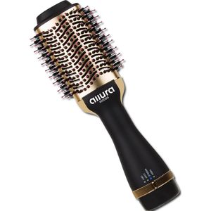 AlluraGoods Keramische Warmteborstel 3-in-1 – One-Step Föhnborstel en Volumizer – Hot Brush voor Stijl en Krullen – 1000W Gouden 45mm Borstel voor Gezond en Glanzend Haar