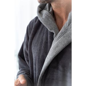 Casilin - Bi-color Badjas Teddy - Met kap voor Dames en Heren - Maat S - Voor Volwassen - Met capuchon - Badstof, Fleece, Katoen - Absorberend -Grijs