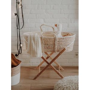 JGS® - Luxe Handgemaakte Baby Slaapmand – Moses Mandje met Klapstandaard, Drielaags Matras in Natuurlijke Stijl-