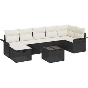 vidaXL - 8-delige - Tuin - Sofa - Set - met - Kussens - Zwart - Poly - Rattan