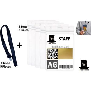 Bob Online™ - 5 + 5 Stuks – Expo Badgehouder Combo – 5 Stuks Expo A6 Badgehouders + 5 Stuks Zwart Lanyards (Badgekoord) – 5 + 5 Pieces – Expo Badge Holder Combo – 5 Pcs Expo A6 PVC Badge Holders + 5 Pcs Black Lanyards with ABS Badge Clip