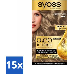 15 x SYOSS - Oleo Intense 7-58 Cool Beige Blond - Haarverf - Zonder Ammoniak - Grijsdekking - Langdurige Kleur - Argan Olie - Haarmasker - Haarverzorging