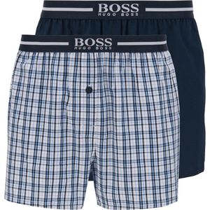 HUGO BOSS boxershorts woven (2-pack) - heren boxers wijd model - lichtblauw met wit geruit en gestreept - Maat: XXL