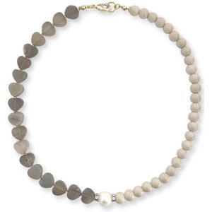 Zatthu Jewelry - N21AW360 - Heia grijs beige hart ketting met halfedelsteen
