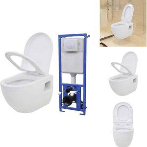 vidaXL Toilet Met Verborgen Stortbak - Toiletten Met Verborgen Stortbakken - Hangend Toilet - Hangende Toiletten - Hangend toilet met verborgen stortbak keramiek wit