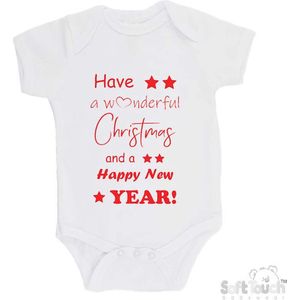 100% katoenen Romper ""Have a wonderful Christmas and a happy New year!"" Kerst Kerstmis Nieuwjaar Unisex Katoen Wit/rood Maat 68/74