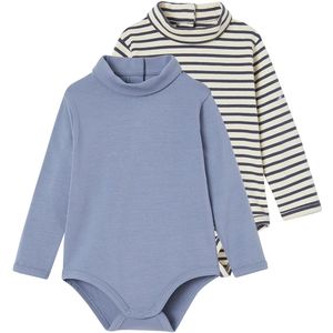 Set van 2 - Babyrompertjes - IJsblauw - Met Opgerold Kraagje