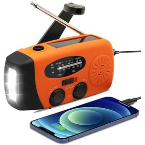 Noodradio met handaandrijving - Uitgerust met een LED-zaklamp - Ondersteunt AM/FM-radio - Heeft een SOS-alarm - Uitgerust met een powerbank van 2000 mAh - Ondersteunt opladen via USB en zonne-energie - Geschikt voor kamperen en noodgevallen