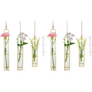 Reageerbuisjes vaas, glazen vazen, set, 6 stuks reageerbuisjes voor bloemen, standaard, gouden bloemenvaas, vintage glazen vaas, kleine bloemenvazen, kleine glazen vazen, smalle hydrocultuur,