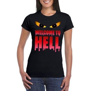 Halloween Halloween Duivel t-shirt zwart dames met enge ogen - Welcome to hell XS