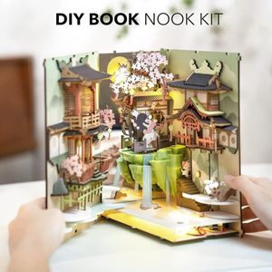 Book Nook Kit | 3D puzzel DIY Booknook boekensteun modelbouwset van hout | miniatuur huis kit Book Nook knutselset - Falling Sakura