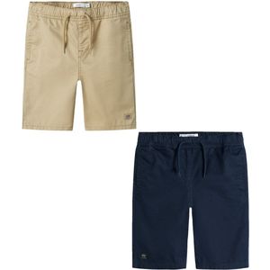 Name it 2 bermuda's jongens - beige en donkerblauw - NKMryan jog - maat 134