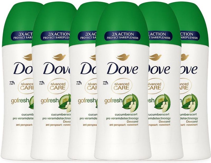 Dove Advanced Care Go Fresh komkommergeur anti-transpirant deodorant met drievoudige hydratatie roll-on technologie voor 72 uur bescherming, 6x50 ml