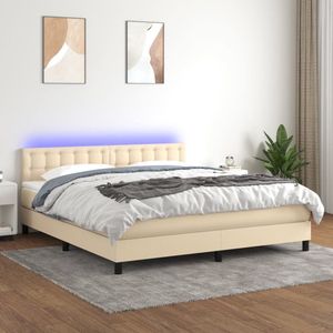 The Living Store Boxspring - crème - 203 x 180 x 78/88 cm - LED-verlichting