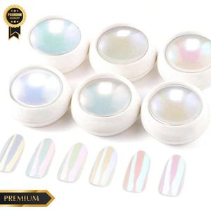 GUAPÀ® Holografische Glitter Poeder Set | 6 Nail Art glitters | Pigment Nagels White Tinten | Nail Art & Nagel Decoratie | Spiegel en pigment poeder | Chrome Nagels | 6 stuks Mirror Nagelpoeders White