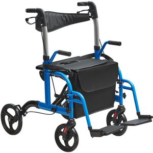 Homecare Innovation® Rollator en Transportrolstoel in 1 – Met Zitting en Voetsteunen – Blauw