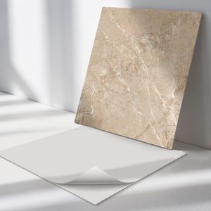 Wallfluent Vinyl Wandpaneel - Natuurlijk marmerpatroon Wandpaneel PVC - 50 cm x 50 cm - Beige Vinyl Wandpaneel - Set van 4 - Vierkant Wandbekleding Vinyl - Texturen Wandpaneel - Zelfklevend Wandpaneel - Wandpaneel Keuken en Badkamer