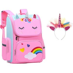 Rugzak meisje - tasje - Eenhoorn tas - Eenhoorn speelgoed - Haarband - Unicorn Speelgoed - Schooltas meisje - Kinderrugzak - Rugtas meisje - Roze - 40 x 27 x 15 cm - Schooltassen