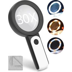 Vergrootglas met Licht - 30-Voudige Leesloep met 18 LED's en 3 Verlichtingsmodi voor Senioren en Hobbyisten