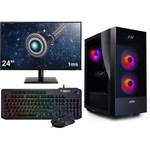 Ryzen 5 8500G 8e Generatie Game PC / Computer SET Compleet (Geschikt voor oa Fortnite, Minecraft, Roblox) - Met Gaming Toetsenbord, Muis en 24"" Monitor - 16GB RGB 5600MHz RAM - 500GB M.2 SSD - AMD Radeon 740M - WiFi - Win11 Pro - Gamdias Aura GC5