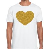 Gouden hart glitter fun t-shirt wit heren - heren shirt Gouden hart XXL