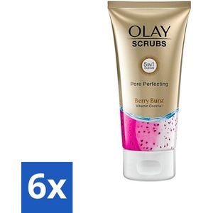 6 x Olay - Pore Berry Burst - Zachte Scrub - Met Aardbei-Extract & Vitaminen B3, B5, E - 150ml - Olay Pore Perfecting Scrub - Gezichts Scrub - Scrub - Stralende Huid - Poriën Vermindering