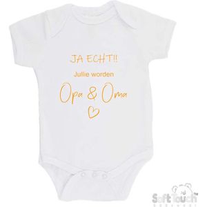 100% katoenen Romper ""JA ECHT!! Jullie worden Opa & Oma"" Unisex Katoen Wit/mosterd Maat 62/68