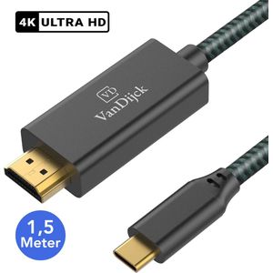 VanDijck® USB C naar HDMI kabel - USB C HDMI kabel - HDMI naar USB C kabel - HDMI USB C kabel - 4K Ultra HD - 1,5 Meter - 4K 60Hz