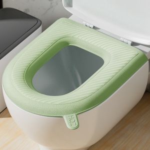 Toiletbrilhoesset van twee stuks, zacht en wasbaar siliconen, effen kleur met patroon, kleeflaag voor alle seizoenen, op maat te knippen - Groen