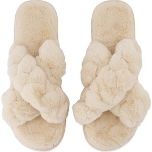 Hunkemöller Pantoffels Crossed Fake Fur Wit 36/37