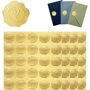 Zelfklevende envelopstickers hartsticker bruiloftsstickers gouden reliëf waszegelstickers - 100 stuks