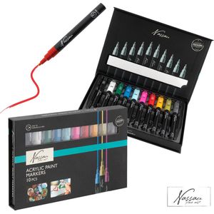 Nassau Fine Art 10-delige Acrylverf Stiften Set - Professionele Kwaliteit - Veelzijdig & Duurzaam - Voor Kunstenaars, Hobby & DIY - Magneetsluiting