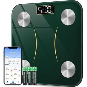 StayPowered Digitale Personenweegschaal - Nauwkeurige Gezondheidsmonitoring met App - 13 Lichaamsgegevens zoals Vetmassa en Spiermassa - Bluetooth - Hoge Precisie - Max 180 kg - Inclusief Batterijen - Groen - Levering Sneller dan Aangegeven!