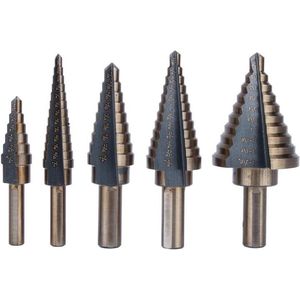Trapboorset 5-delig - Schilboorset - Kegelboor voor schone boorgaten - Ideaal voor metaal, hout, kunststoffen - Metalen boor - Conusboor voor roestvrij staal, metaal, hout, kunststof