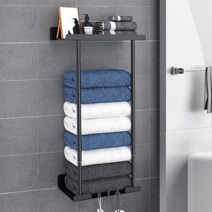 Handdoekhouder zonder boren, koolstofstaal, dubbele zelfklevende zwarte handdoekhaak voor badkamer en keuken