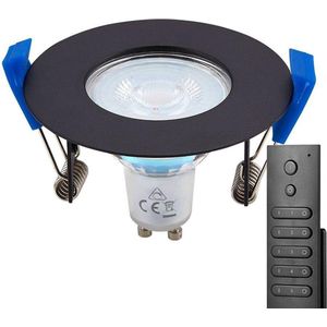 6x HOFTRONIC Bari - Inbouwspot met afstandsbediening - LED - Zaagmaat 70mm - Zwart - Dimbaar - Waterdicht - 5 Watt - 350 lumen - 230V - 2700K Extra warm wit - Verwisselbare GU10 - Plafondspots - Inbouwspot voor badkamer en buiten - 2 jaar garantie