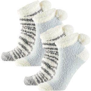 Apollo Kindersokken - 2 pack - blauw/wit - one size - pluche - warm