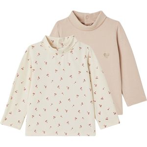 Vertbaudet - Set van 2 Babyshirts - Roze en Grijs - Lange Mouwen