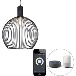 QAZQA wire - Moderne LED Smart Grote hanglamp incl. wifi - 1 lichts - Ø 50 cm - Zwart - Woonkamers-sSlaapkamers-sKeuken