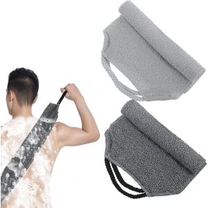 Thelau - Rugscrubber en Peelinghandschoen voor Lichaamspeeling en Rugwassen - Dubbelzijdige Rugpeeling, Douchen en Scrubben - Wasmand met Handgrepen - Zwart en Grijs - Handige Rugborstel
