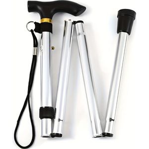 Livano Opvouwbare Wandelstok - Inklapbare Wandelstok - Wandelstok Opvouwbaar - Wandelstokken Verstelbaar - Loopstok - Mannen - Vrouwen - Rubber Handvat - Zilver