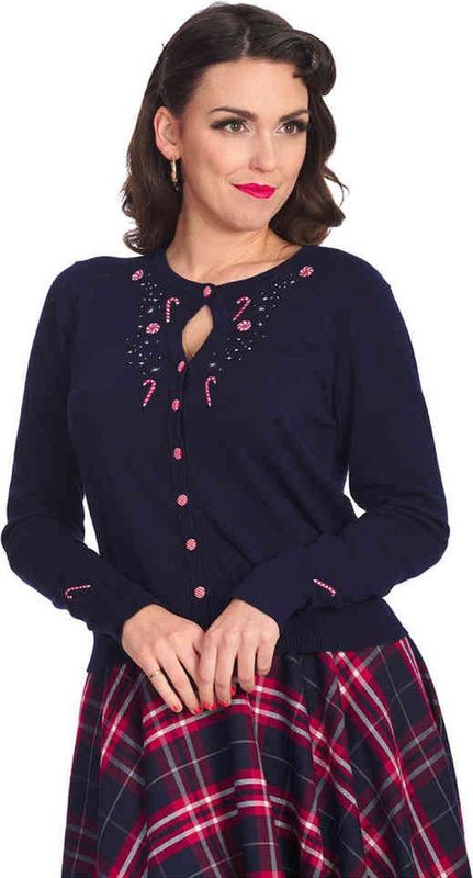 Banned Retro - London Town Cardigan - Blauw/Darkblauw - Dames