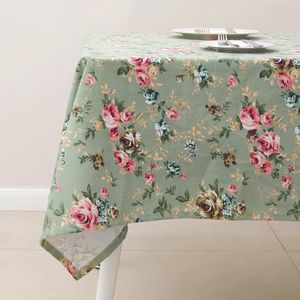 Tafelkleed met rechthoekig, bloemen, zwaar canvas, elegante bloemenprint, duurzaam linnen print, tafelkleed voor keuken, eten, feesten (groen, 140 x 180 cm)