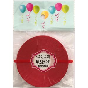 Rood cadeaulint/krullint/ballonlint - 5 mm. - 50 meter - 1 platte rol in blisterverpakking