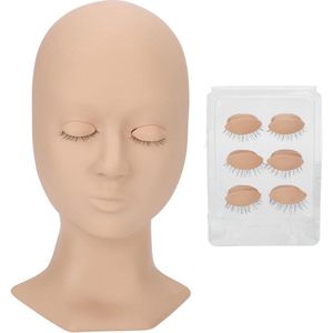 Lash Mannequin Head - Eyelash Extensions Training - Soft Silicone Removable Eyelids - Lifelike Practice Head voor Beginners - Beige
