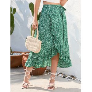 Damesrokken Strandrokken Zomerrokken Midi-rokken Boheemse bloemenrokken met elastische taille Groente L