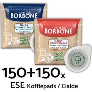 Caffè Borbone Rossa + Blu Combo Pack - ESE Koffiepads - 2 x 150 stuks - Italiaanse Espresso - E.S.E. Servings - Voor koffieliefhebbers